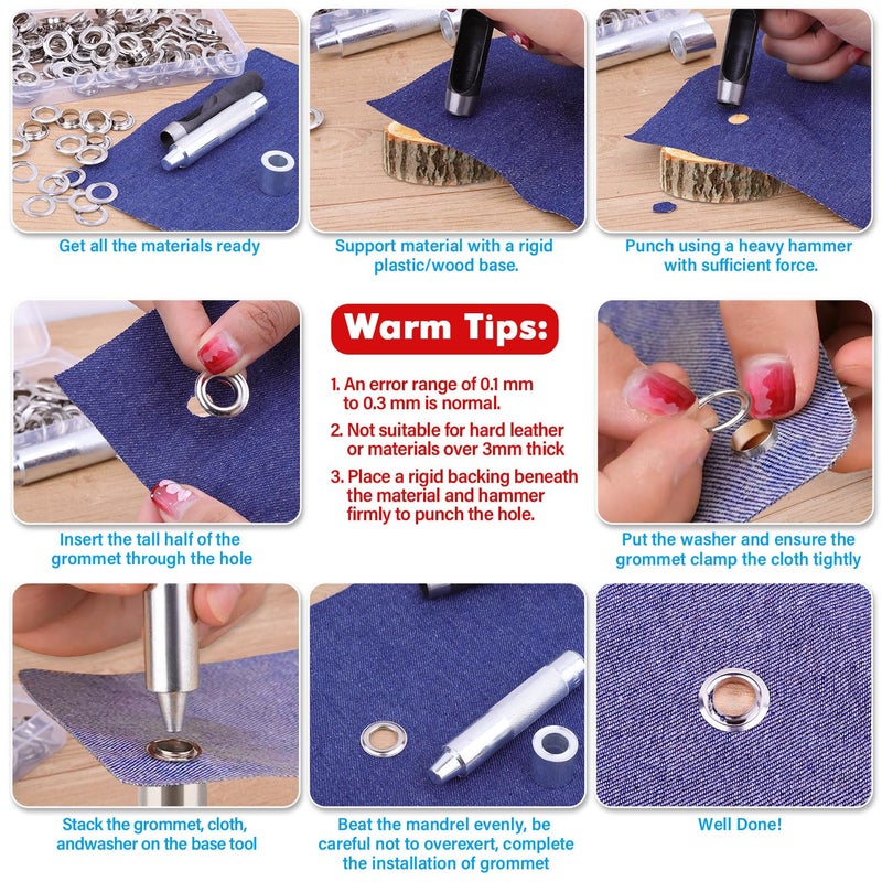cridoz 120 Sets Grommet Tool Kit 1/2 Inch, Cridoz Grommet Eyelets Kit with Setting Tools and Storage Box for Fabric, Tarps, Curtains - Image 4